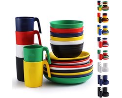 PromoHome Plastic Servies Set 24-delig voor 6 Personen - Herbruikbare Borden, Kommen, Mokken voor Thuis, Tuin, Picknick en Camping