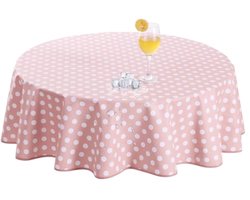 PromoHome PVC-tafelkleed rond 140 cm roze met stippen - weerbestendig & afwasbaar - voor tuintafel, eettafel, balkon en feesten