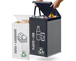 PromoHome Recycling afvalzakken set van 2 x 50L - Duurzame afvalscheidingszakken voor plastic en papier - Met handvat en klittenband - Zwart