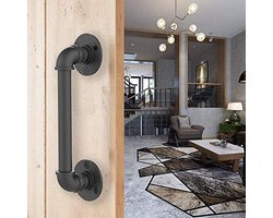 PromoHome Retro Schuifdeur Handgreep 24cm Mat Zwart Smeedijzereffect Europese Stijl Deurkruk Set voor Meubels en Deuren