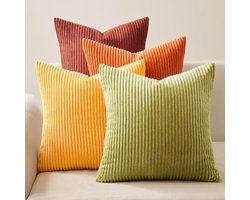 PromoHome Ribfluweel Kussenhoezen Set van 4 Stuks 50x50 cm - Zachte Corduroy Sierkussens voor Bank, Sofa en Woonkamer - Gradiënt Kleurverloop Geel Groen Oranje - Wasbaar en Hypoallergeen