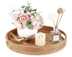 PromoHome Rieten Mand 30 cm Rond Decoratieve Fruitmand met Handvatten voor Keuken, Eetkamer en Woonkamer - Witte Rotan Opbergmand voor Brood, Levensmiddelen en Decoratie