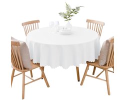 PromoHome Rond tafelkleed katoen-linnen 120 cm - Wit - Vuilafstotend & waterdicht - voor eettafel, salontafel, balkon en tuin