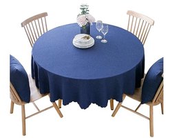 PromoHome Rond tafelkleed katoen/linnen - Vuilafstotend - Waterdicht - Voor eettafel salontafel balkon tuin - Donker Blauw - 140 cm diameter