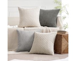 PromoHome Set van 4 corduroy kussenhoezen 40×40 cm– decoratieve moderne kussenslopen voor bank en sierkussens