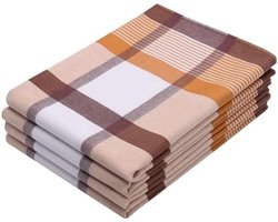 PromoHome Set van 4 Katoenen Theedoeken Keukenhanddoeken 50x70 cm Bruin Geruit - Hoogwaardige Absorberende Vaatdoeken voor Keuken en Huishouden