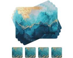 PromoHome Set van 4 Rechthoekige Kurk Placemats met Onderzetters – Marmerprint – Waterdicht en Hittebestendig – Tafelmatten voor Keuken en Woondecoratie