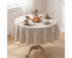 PromoHome Tafelkleed Rond 140 cm - Bruin Katoen Linnen, Stof Antislip, Wasbaar - Landelijke Stijl voor Eettafel, Keuken en Feestdecoratie - 1 Stuk