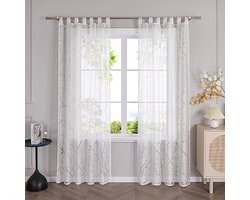 PromoHome Transparant lusgordijn met bloemenpatroon - Wit - 140 cm breed x 175 cm hoog - 1 paneel - Machinewasbaar