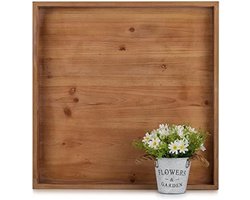 PromoHome Vierkant Ottomaans Dienblad - Groot Houten Serveerblad met Handgrepen voor Woonkamer