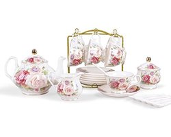 PromoHome Vintage Theeset met Bloemenprint - 15-delige Porseleinen Servies