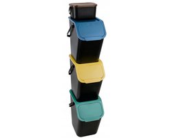 PromoHome Vuilnisemmer Set 4 stuks - 25L + 4,5L - Afvalscheidingssysteem met Klikdeksel - Stapelbaar