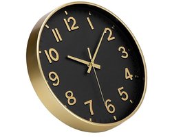 PromoHome Wandklok - Stil - Geluidloos - 30 cm - Modern - Groot - Analoog - Eenvoudig af te lezen - Batterijgevoed - Voor Slaapkamer, Woonkamer, Keuken, Kantoor - Zwart en Goud
