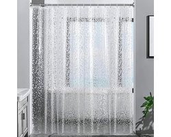 PromoHome Waterdicht Douchegordijn Schimmelbestendig 240x200 cm Transparant 3D Kiezelstenen Effect Badgordijn met 16 Metaal Ogen en Haken