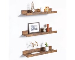 PromoHome Zwevende Wandplank Set - 3 Stuks Bruine Planken met Witte Beugels