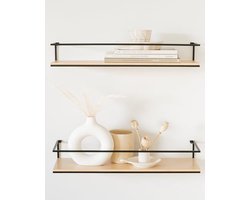 PromoHome Zwevende Wandplanken Set - Moderne Berken Hout Look - Sterke Metaal Constructie