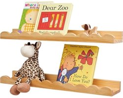 PromoHome Zwevende Wandplanken Set - Natuurlijk Houten Boekenplanken voor Kinderkamer