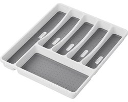 ProPlus Bestekbak - Bestekla voor Caravan - 40.5 x 32.5 x 4.5 cm - Bestekhouder - Bestekbakken - Keuken Organizer - Antislip - 6 vakken - Kunststof - Wit/grijs