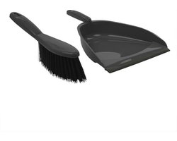 ProPlus Compacte stoffer en blik set - 22 x 33 cm - Grijs/Zwart - Ideaal voor kamperen