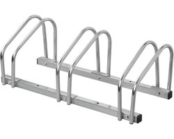 ProPlus Fietsenrek - 32.5 x 72 x 27 cm - Fietsenstalling - Hoogwaardig Gegalvaniseerd Staal - Eenvoudige montage - 4 voorgeboorde bevestigingsgaten - Bevestiging Vloer- en Wandmontage - Fietsenstandaard voor 3 Fietsen - Zilver