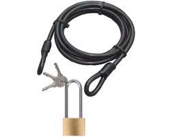 Proplus Staalkabel met 40 mm hoog hangslot - 10m x 12mm kabel - geplastificeerd staaldraad - kabelslot met sleutels - fiets/trailer/stoelen vastzetten