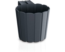 Prosperplast balkon plantenpot - bloempot met haak - antraciet - kunststof - D14 cm - Tuin/balkon - hangend