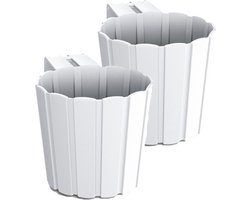 Prosperplast balkon plantenpot - Set van 2x stuks - bloempot met haak - wit - kunststof - D14 cm - Tuin/balkon - hangend