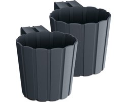 Prosperplast balkon plantenpot - Set van 4x stuks - bloempot met haak - antraciet - kunststof - D14 cm - Tuin/balkon - hangend