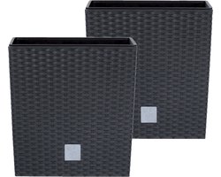 Prosperplast Bloempot/plantenpot Rato - 2x - rotan look - met binnenpot - antraciet - 40 x 40 x 41 cm - kunststof