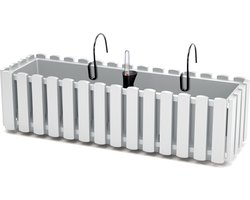 Prosperplast Fence-look Plantenbak - kunststof - 58x18x16 cm - wit - hangend - bloembak - binnen en buiten
