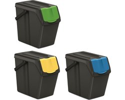 Prosperplast Keden SORTI BOX - Afvalbak / Prullenbak set van 3x25L - Zwart
