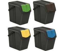 Prosperplast Keden SORTI BOX - Afvalbak / Prullenbak set van 4x25L - Zwart