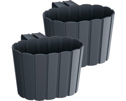 Prosperplast Muur plantenpot/bloempot - Set van 2x stuks - hangend - kunststof - 29 x 21 x 13 cm - antraciet grijs - binnen/buiten