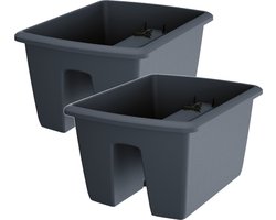 Prosperplast Plantenbak - 2x - balkon plantenpot - antraciet - kunststof - 40 cm - balustrade