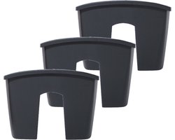 Prosperplast Plantenbak - 3x stuks - railing - kunststof - 58 cm - antraciet grijs kleur voor buiten