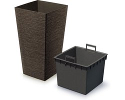 Prosperplast Plantenpot - buiten - kunststof - donkerbruin - Eco wood look - D34xH66 cm - bloempot