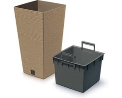 Prosperplast Plantenpot - buiten - kunststof - lichtbruin - Eco wood look - D20xH38 cm - bloempot