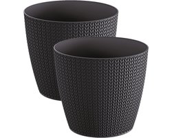 Prosperplast Plantenpot - Set van 2x stuks - antraciet - kunststof - D16 x H14 cm - Stijlvol - buiten/binnen