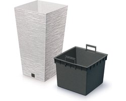 Prosperplast Plantenpot/bloempot - buiten - kunststof - creme/beige - Eco wood look - D26 x H50 cm