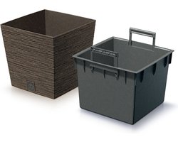 Prosperplast Plantenpot/bloempot - buiten - kunststof - donkerbruin - Eco wood look - D24 x H24 cm