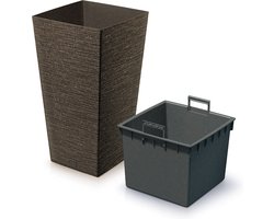 Prosperplast Plantenpot/bloempot - buiten - kunststof - donkerbruin - Eco wood look - D29 x H55 cm