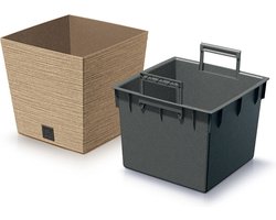 Prosperplast Plantenpot/bloempot - buiten - kunststof - lichtbruin - Eco wood look - D24 x H24 cm