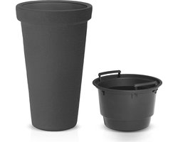 Prosperplast Plantenpot/bloempot Flower Tower - kunststof - antraciet - D40 x H60 cm - met binnenpot - tuin potten