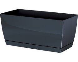 Prosperplast Plantenpot/bloempot met opvangschaal - kunststof - antraciet 29 x 14 x 14 cm - binnen/buiten