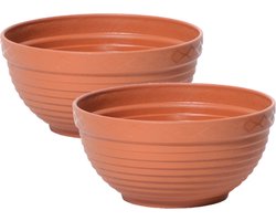 Prosperplast Tafel plantenpot/bloempot - 2x stuks - kunststof D34 x H14 cm - terracotta - binnen/buiten