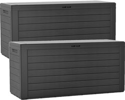 Prosperplast Tuin kussen opbergbox - 2x - grijs - hout patroon - 280 liter - kunststof - 116 x 44 x 55 cm