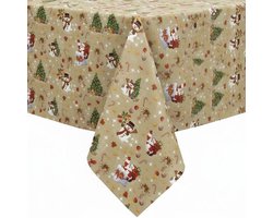 Protecttable - Kerst Tafelzeil Kerstman Goud 140x100cm - Tafelkleed Afwasbaar - Kunststof