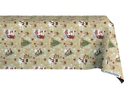 Protecttable - Kerst Tafelzeil Kerstman Goud 140x240cm - Tafelkleed Afwasbaar - Kunststof