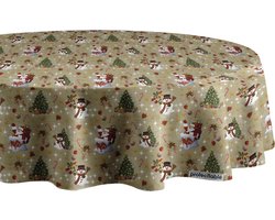Protecttable - Rond Kerst Tafelzeil Kerstman Goud Ø138cm - Tafelkleed Afwasbaar - Kunststof