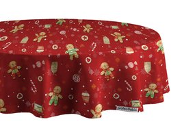 Protecttable - Rond Kerst Tafelzeil Koekmannetje Rood Ø138cm - Tafelkleed Afwasbaar - Kunststof